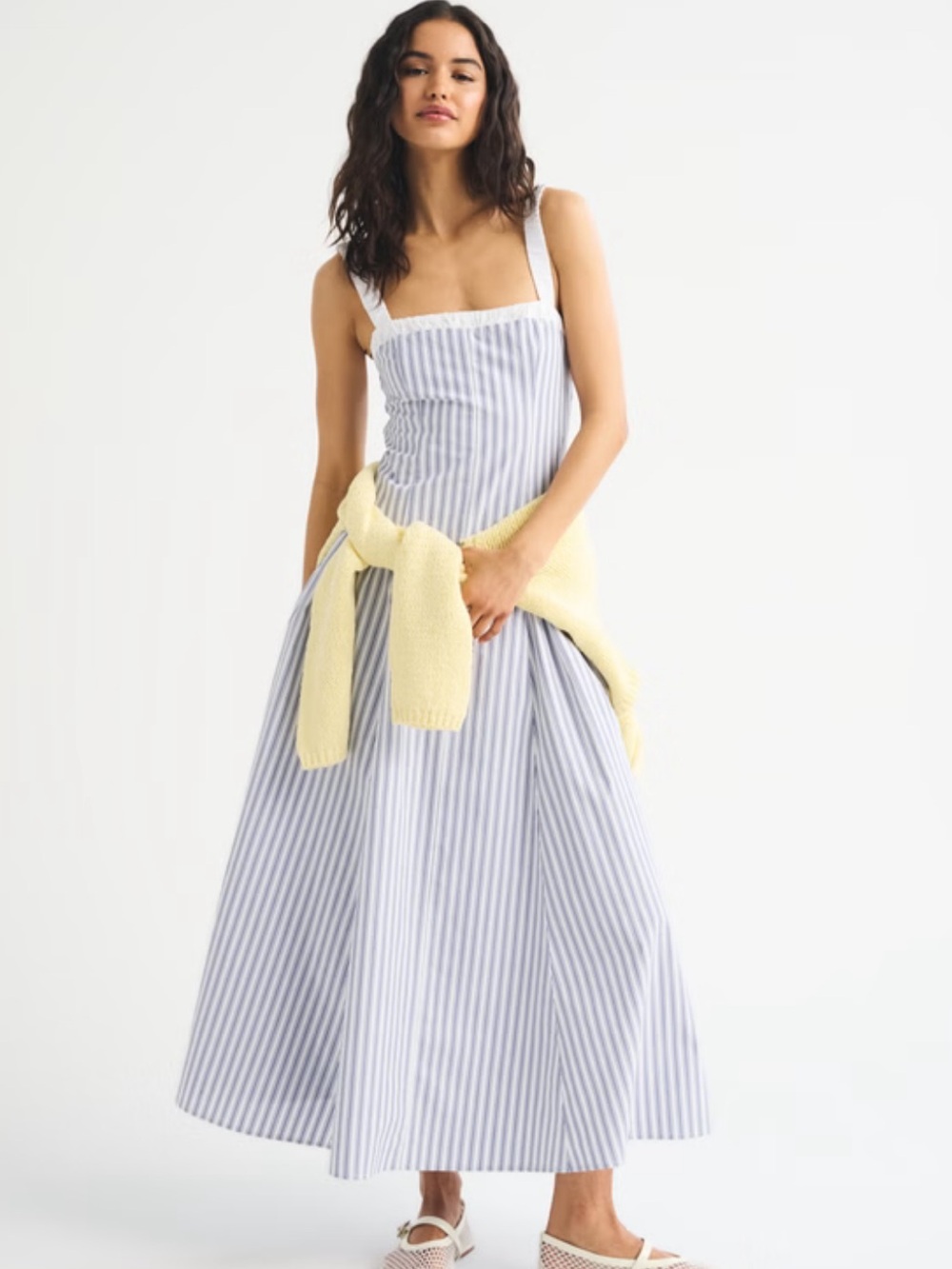 Abercrombie & Fitch 100% Cotton Ruched Neckline Dipped Waist Midi Dress Size ST